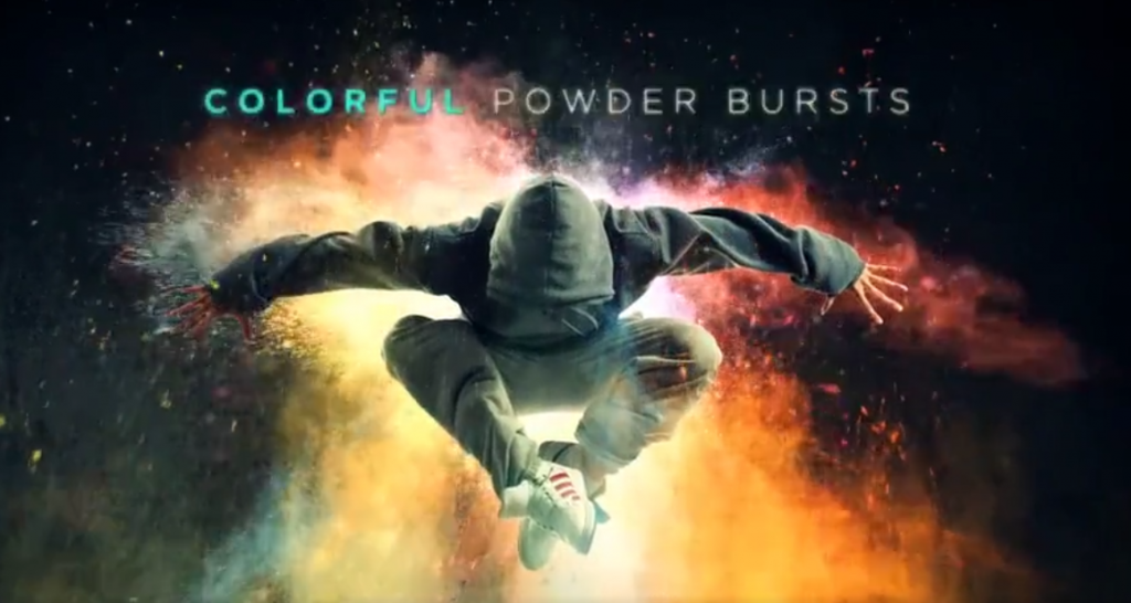 视频素材：32个缤纷炫彩粉末粒子喷洒爆炸视频素材